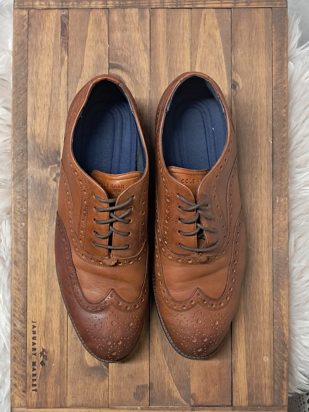 Cole Haan Men's Wayne Leather Wingtip Oxford Dress Shoes Brown Size 7 - Picture 4 of 8